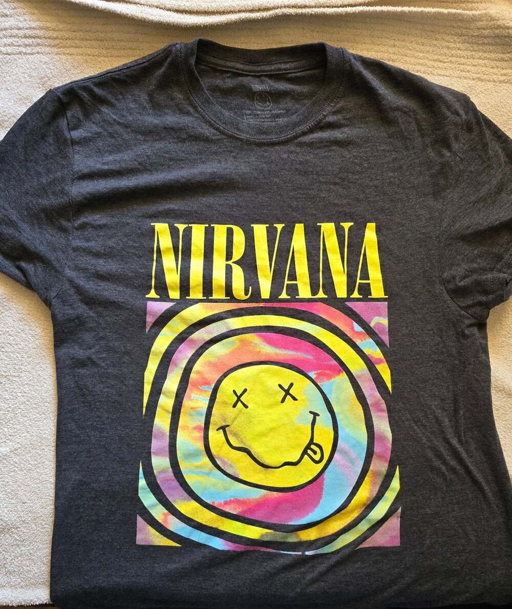 Nirvana Graphic T-Shirt Size M Dark Gray Smiley Face Logo